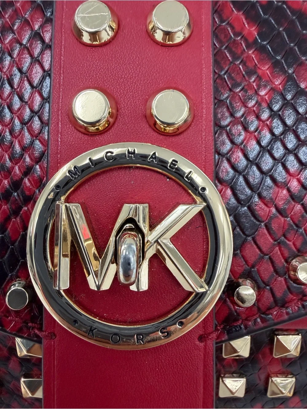 Michael Kors Greenwich Small Studded Snake-Embossed Leather Crossbody